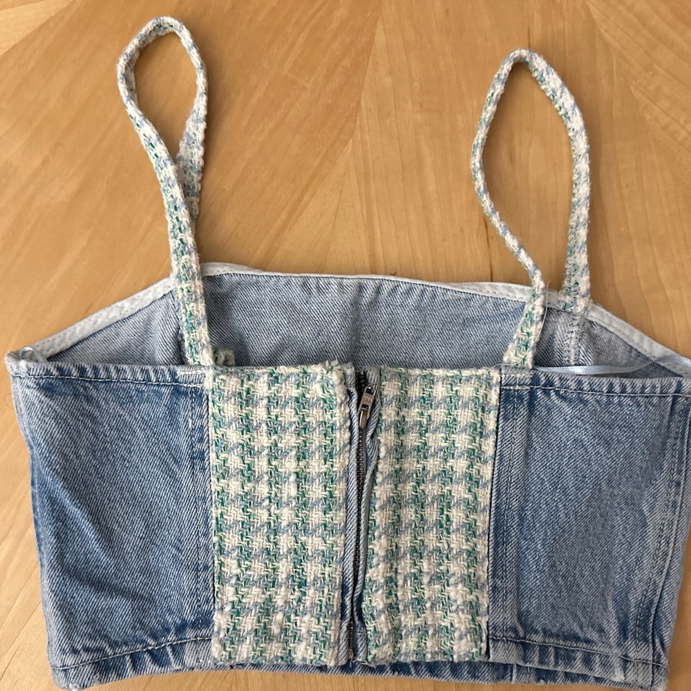 Denim and Tweed Crop Top